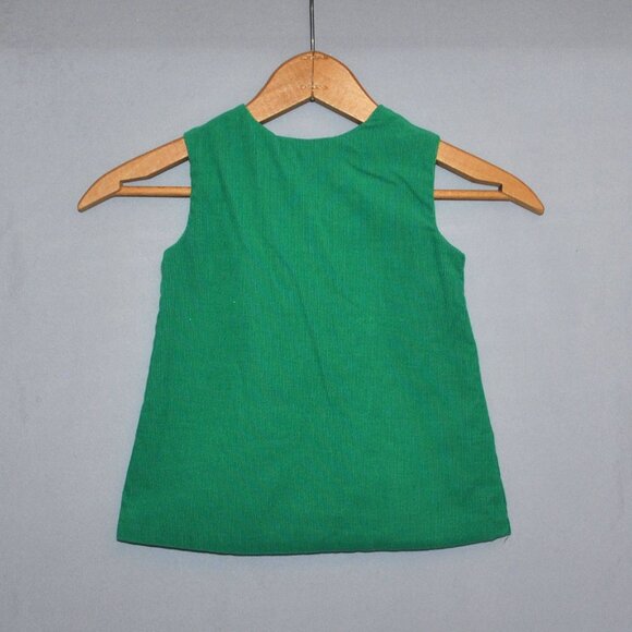 Vintage Corduroy Jumper Dress Size 2T Green w/ Teddy Bear & Toy Horse - Picture 2 of 9